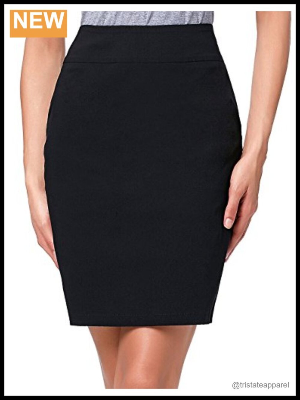 Women High Waist Stretch Pencil Skirt Above Knee Slim Fit Back Slit Work